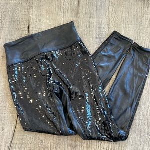 ❤️ SPANX Sequin and Faux Leather Compression Pants/Tights (Size M)
